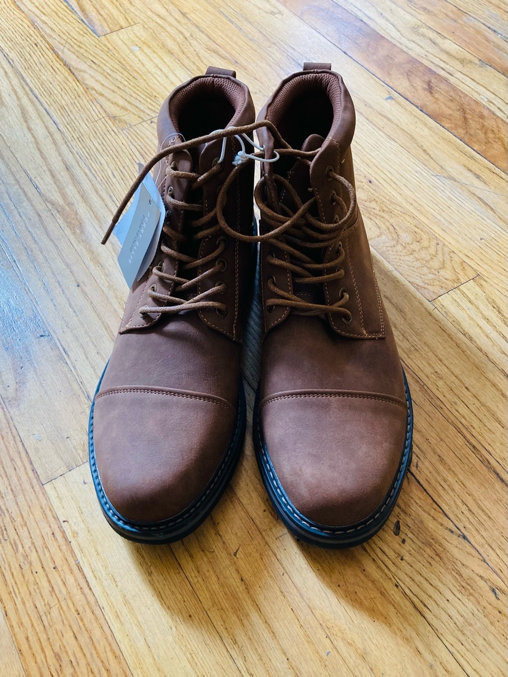 Men's Brown Leather Cap-Toe Lace-Up Boots